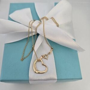 Tiffany & Co Elsa Peretti 15mm Open Heart 18k Gold 16" Necklace- NEW-AUTHENTIC